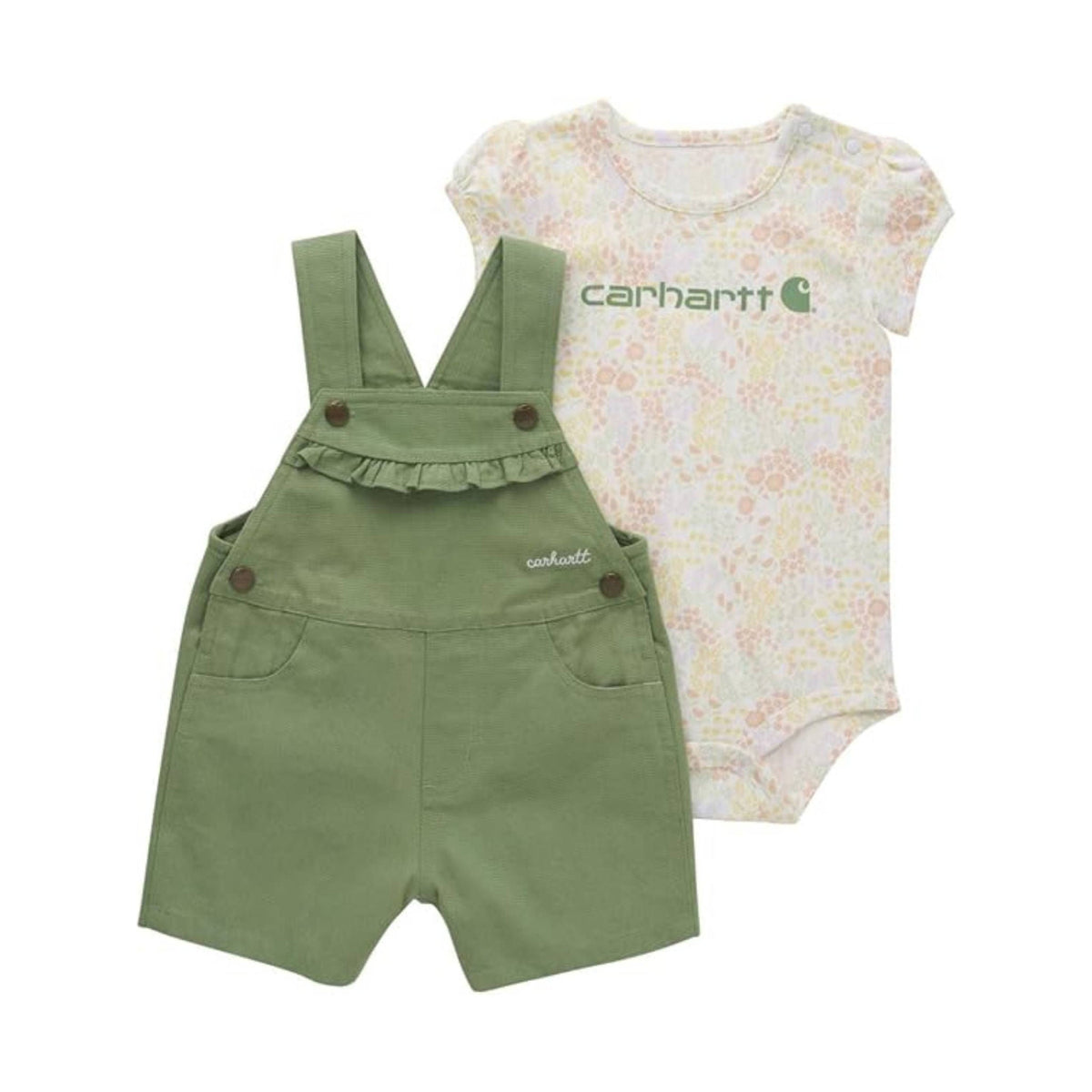 Carhartt 緑　オーバーオール Carhartt Girls' Infant Short Sleeve Bodysuit And Canvas Shortall