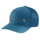 Carhartt Rugged Flex Fitted Canvas Mesh Back Logo Graphic Cap - Storm Blue - Lenny's Shoe & Apparel