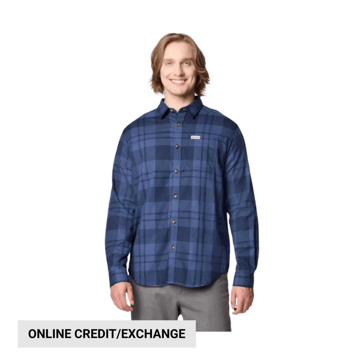 Columbia Men's Vapor Ridge III Long Sleeve Shirt - Stretch Plaid Flannel For Outdoor Comfort, Collegiate Navy