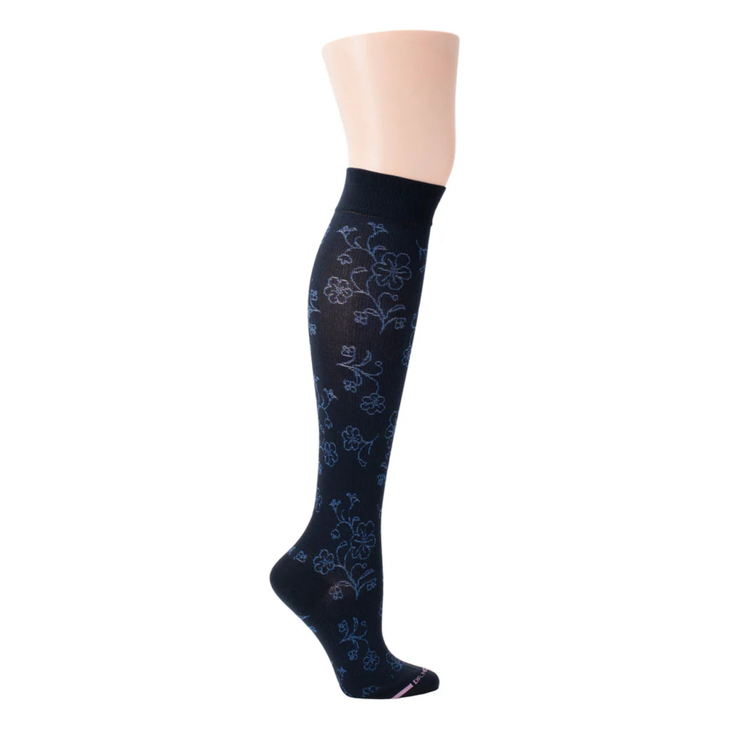 Dr. Motion Women's Floral Pattern Knee High Compression Socks - Navy - Lenny's Shoe & Apparel