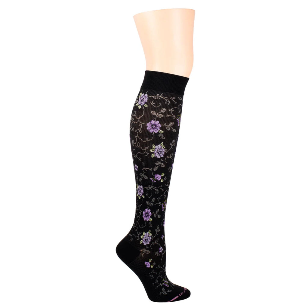 Dr. Motion Women's Pretty Floral Knee High Compression Socks - Black - Lenny's Shoe & Apparel