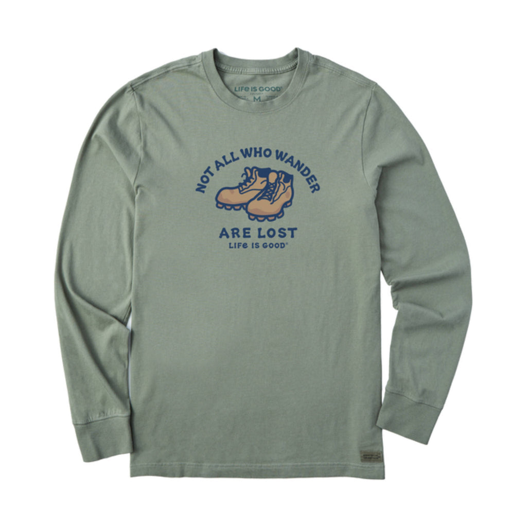 Life Is Good Men's All Who Wander Are Lost Long Sleeve Crusher Tee - Moss Green - Lenny's Shoe & Apparel