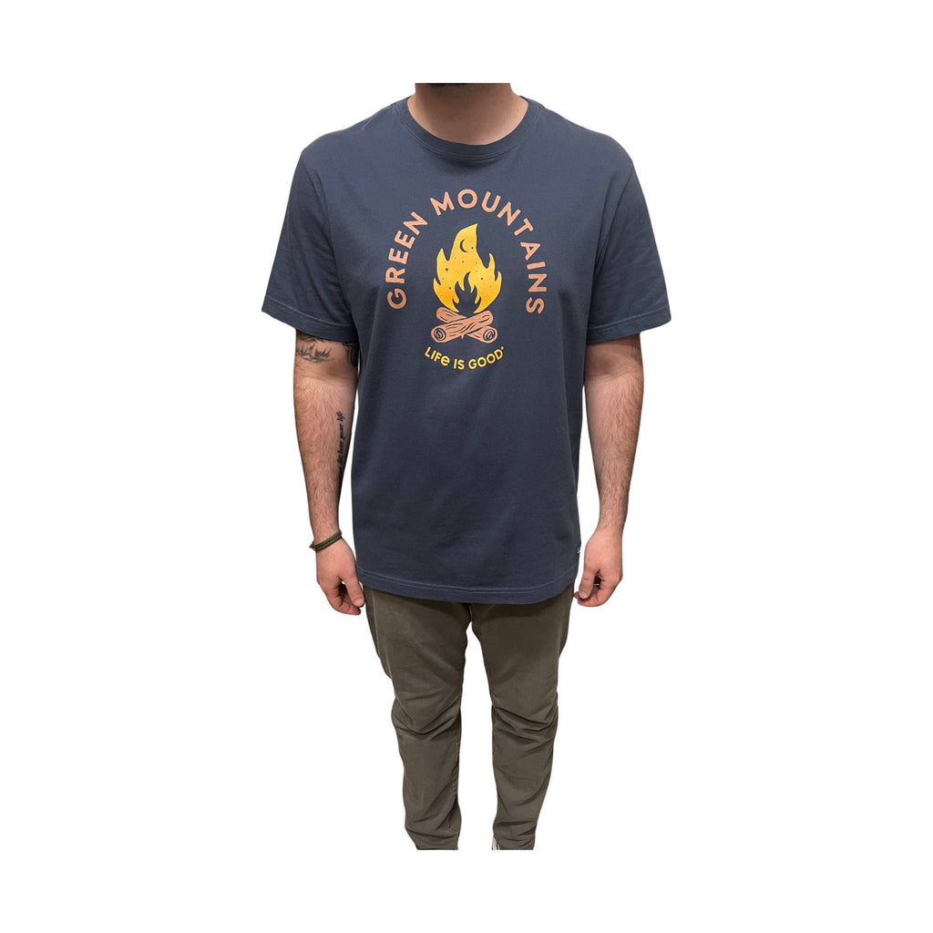 Life Is Good Men's Green Mountains Exclusive Campfire Crusher Tee - Darkest Blue - Lenny's Shoe & Apparel