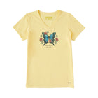 Life Is Good Women's Butterfly Take It Slow Short Sleeve Vee - Sandy Yellow - Lenny's Shoe & Apparel