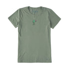 Life Is Good Women's Frog With Wine Short Sleeve Crusher Tee - Moss Green - Lenny's Shoe & Apparel