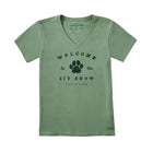 Life Is Good Women's Welcome to the Sit Show Short Sleeve Crusher Vee - Granite Green - Lenny's Shoe & Apparel