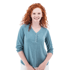 Old Ranch Women's Este Organic Cotton V Neck Henley Top - Provinial Blue - Lenny's Shoe & Apparel