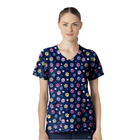 Wink Women's Fashion Prints V Neck Scrub Top - Springtime Stroll Navy - Lenny's Shoe & Apparel