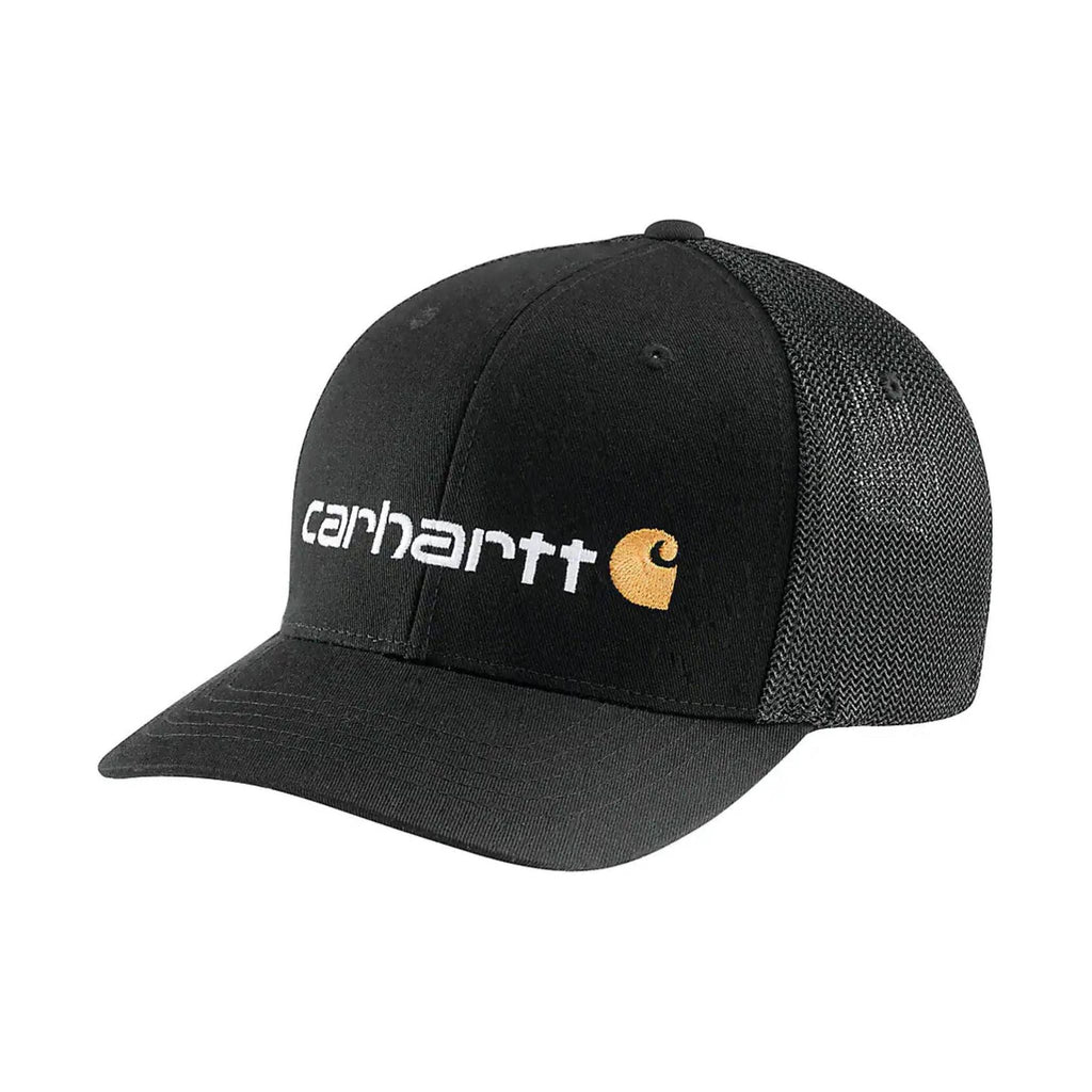 Carhartt Rugged Flex Fitted Canvas Mesh Back Logo Graphic Cap - Black - Lenny's Shoe & Apparel