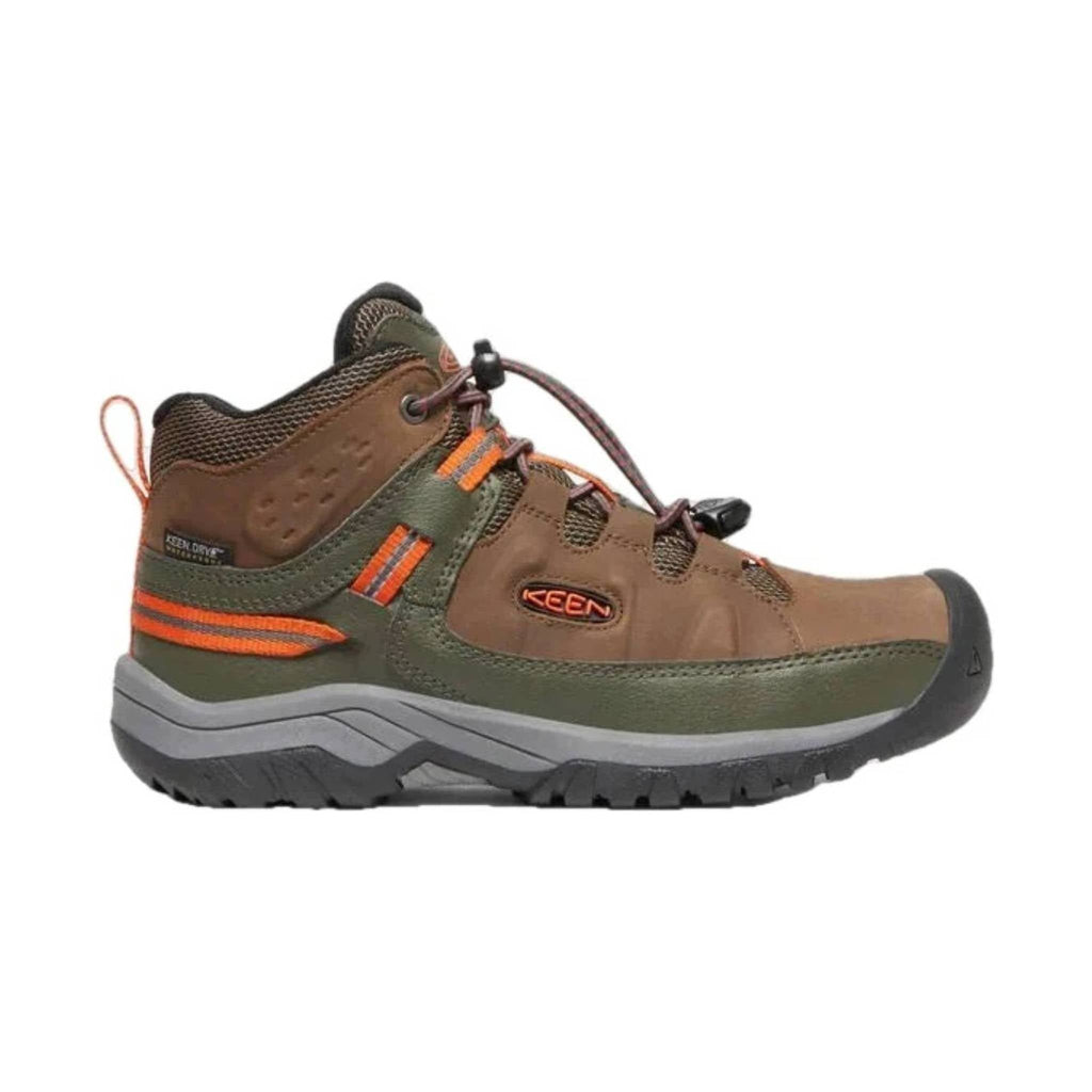 KEEN Big Kids' Targhee Mid Waterproof Hiking Boot - Dark Earth/Forest Night/Orange - Lenny's Shoe & Apparel