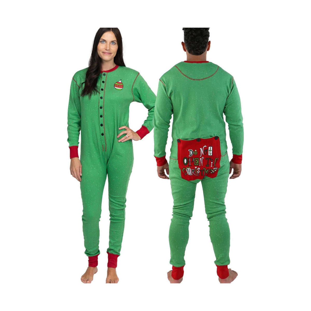 Lazy One Don t Open Till Christmas Adult Onesie Flapjack Green ONL Lenny s Shoe Apparel