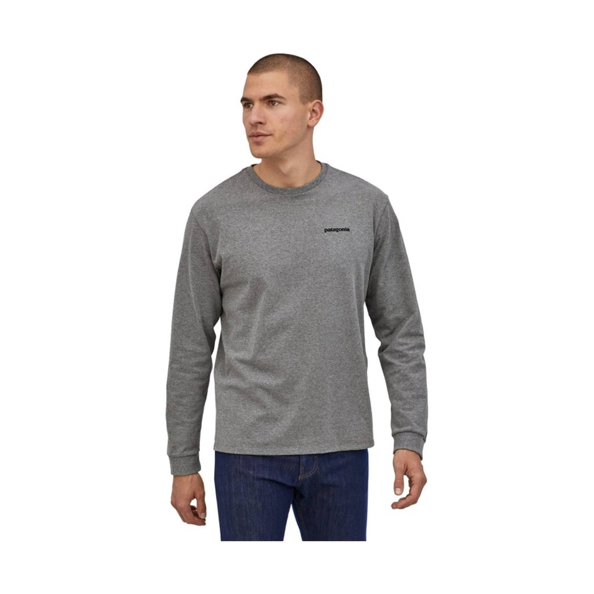 Patagonia Men s Long Sleeve P 6 Logo Responsibili Tee Gravel Heather Lenny s Shoe Apparel