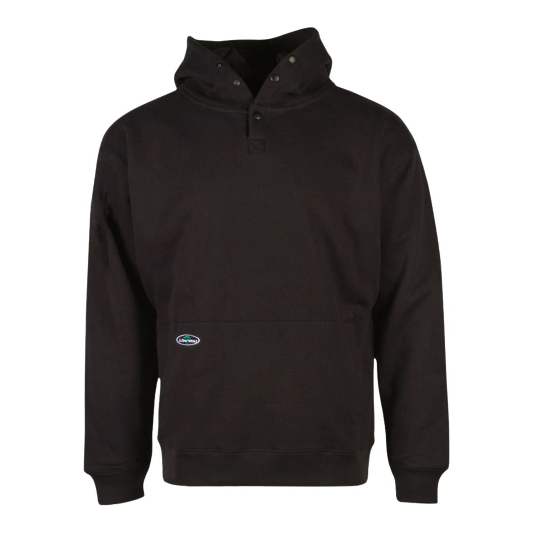 Black hoodie with a logo on a white background