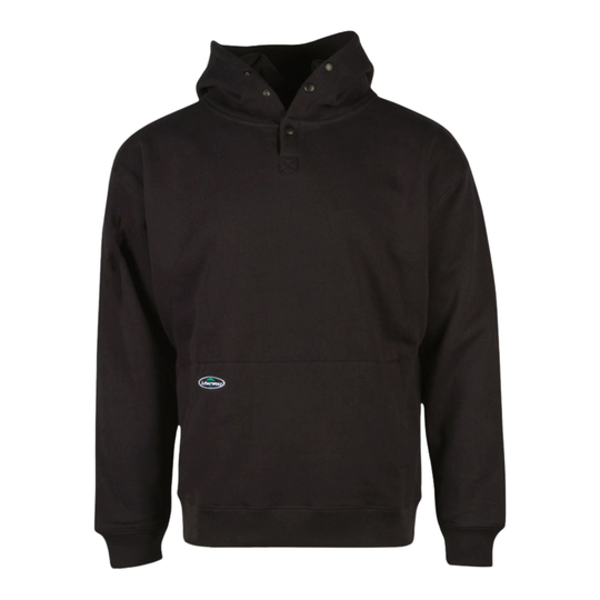 Black hoodie with a logo on a white background