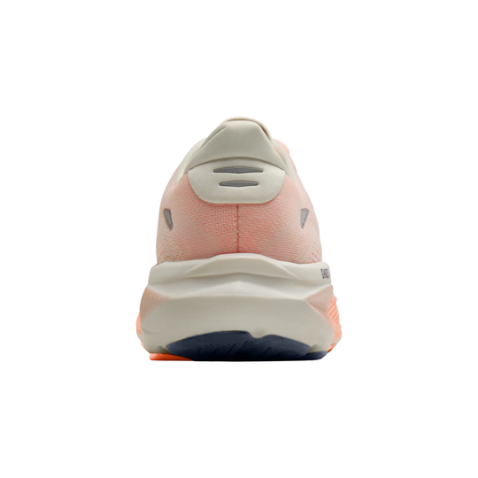 Back view of a running shoe on a white background