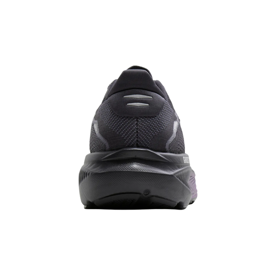 Black running shoe on a white background
