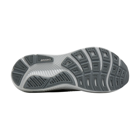 Sole of a shoe with gray and white sole design on a white background