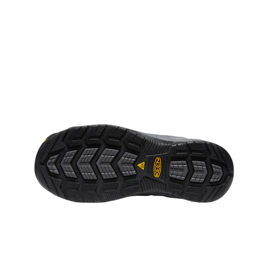 Black shoe sole with brand logo on a white background