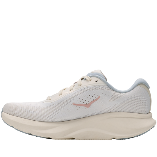 White running shoe with a subtle logo on a white background