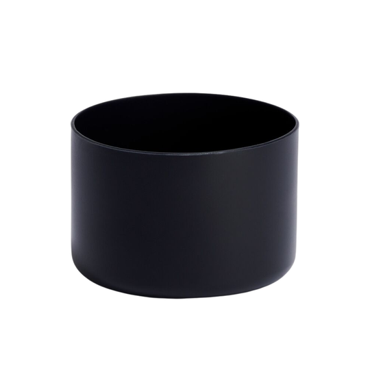 Black cylindrical pot on a white background