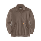 Brown pullover with a quarter-zip design on a white background