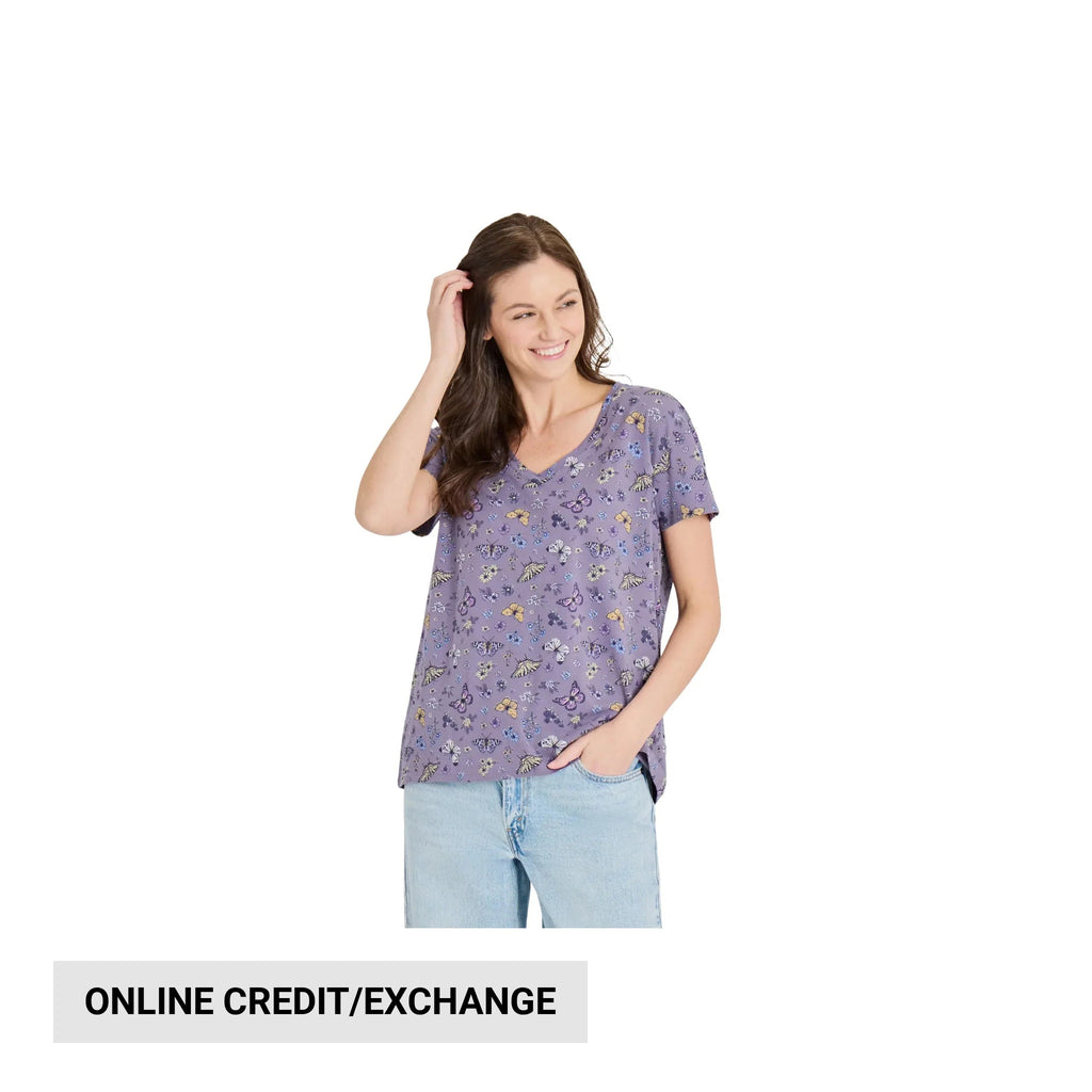 Life Is Good Women's Butterfly Garden Pattern Crusher Lite Easy Vee - Dusk Purple - Lenny's Shoe & Apparel