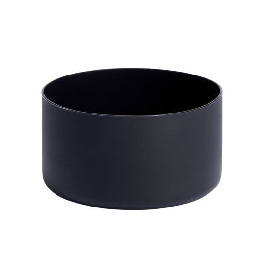 Black cylindrical container on a white background