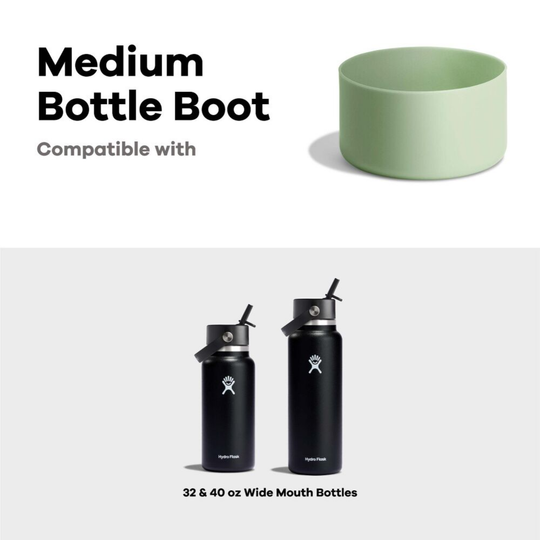 Green bottle boot compatible with 32 & 40 oz wide mouth bottles on a white background