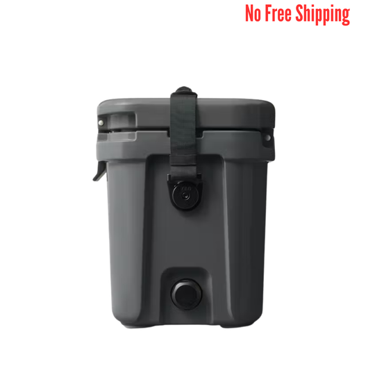 Gray cooler with a black strap on a white background, featuring 'No Free Shipping' text.