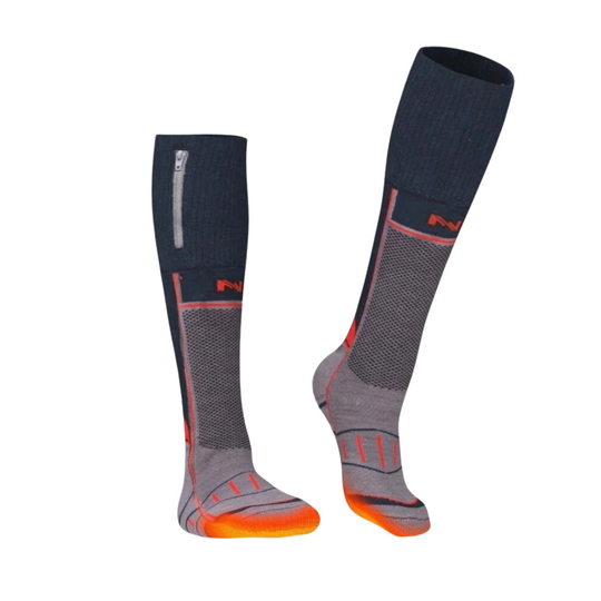 Mobile Warming Wool Blend Heated Socks - Grey on a white background.