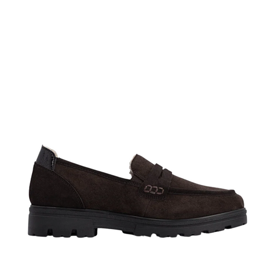 Rieker Women's Nadja Loafers - Espresso on a white background.