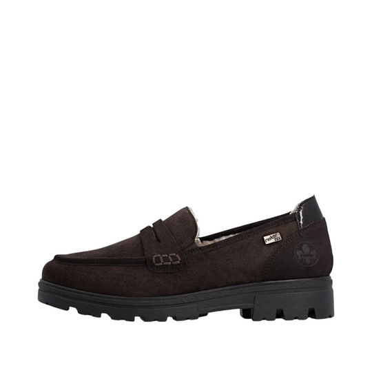 Rieker Women's Nadja Loafers - Espresso on a white background.