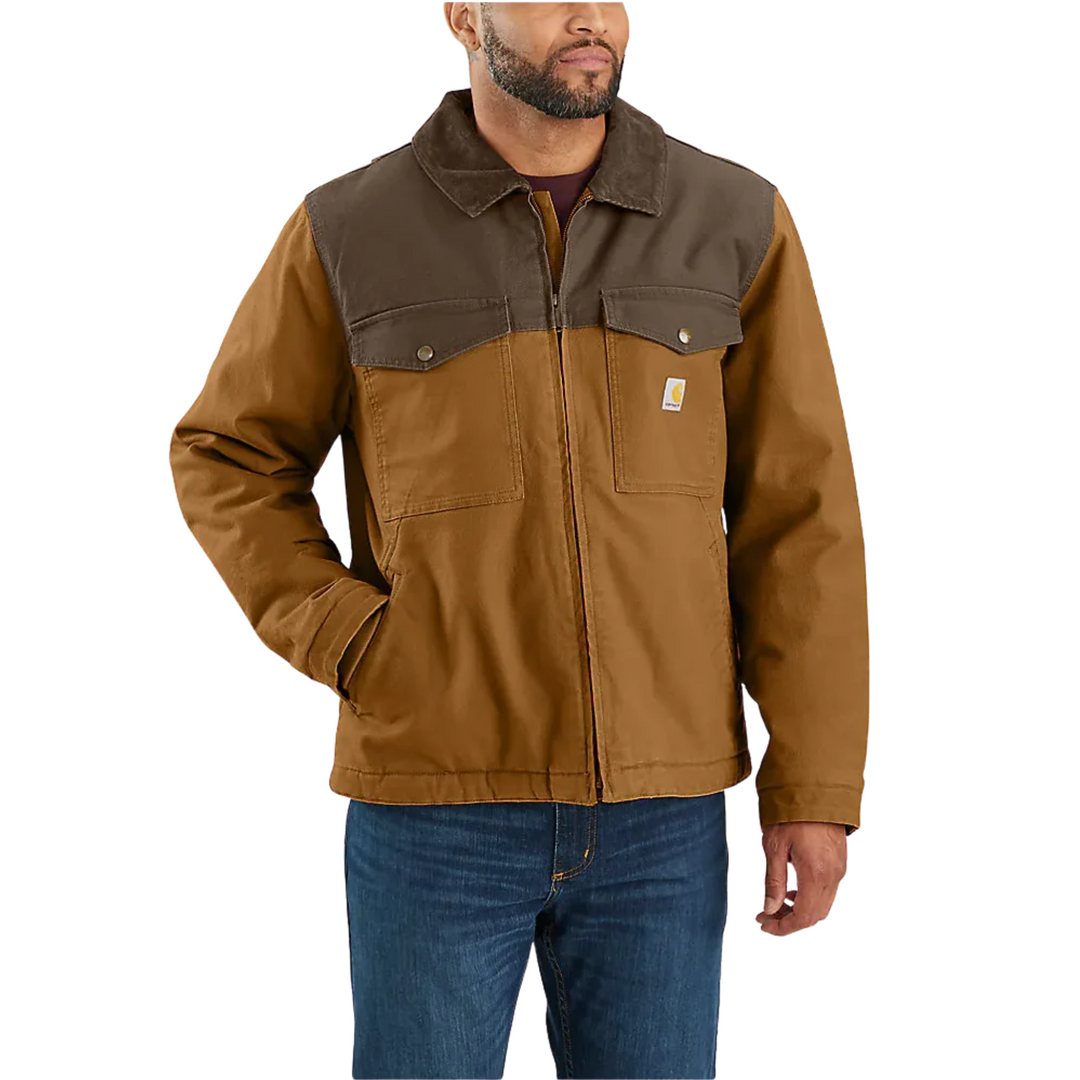 Carhartt Men's Montana Rugged Flex Duck Jacket - Carhartt Brown/Coffee on a male model on a white background.
