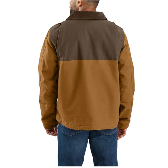 Carhartt Men's Montana Rugged Flex Duck Jacket - Carhartt Brown/Coffee on a male model on a white background.
