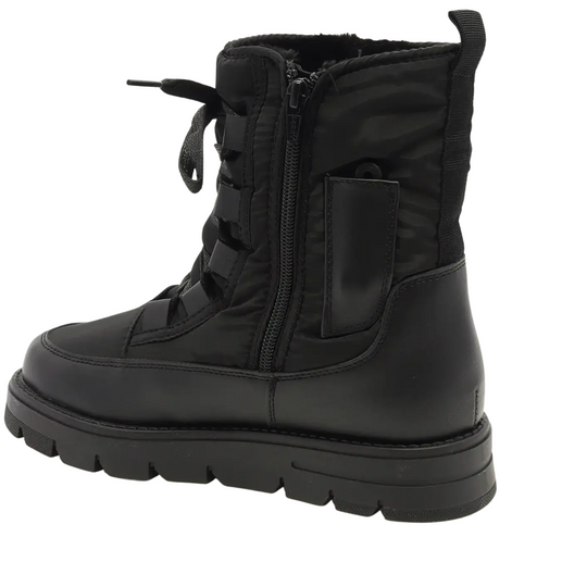 Navatex Women's Lo Lace Side Zip Winter Boots - Black on a white background.