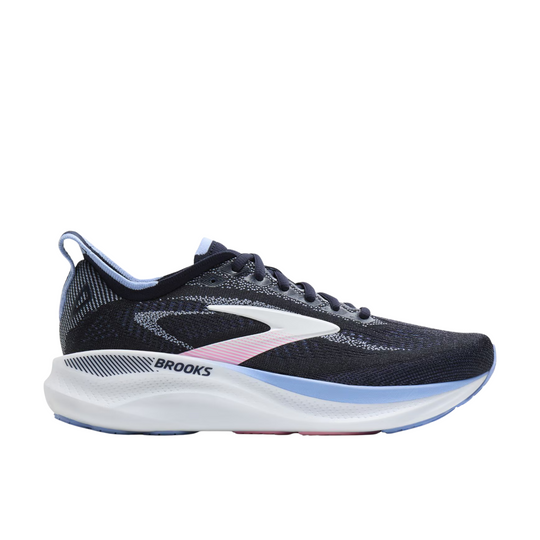 Brooks Women's Adrenaline GTS 26 Running Shoes - Navy/Cornflower/Pink on a white background.