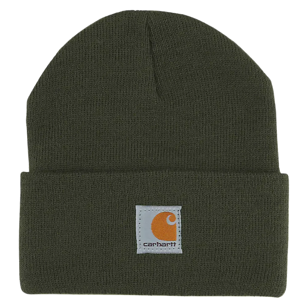 Carhartt Kids' Toddler Watch Hat - Olive on a white background.