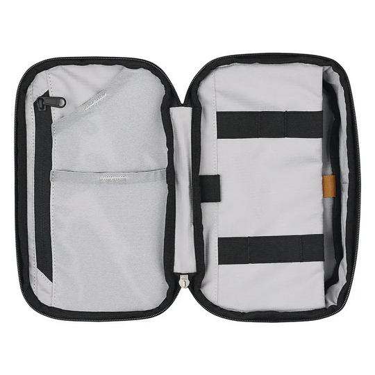 Carhartt Utility Soft Sided Organizer - Black On a White background. Displaying case opened.