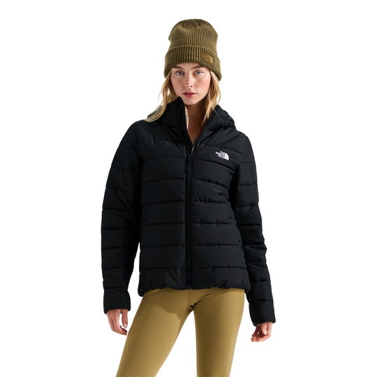 The North Face Women’s Aconcagua Hooded Jacket - TNF Black on a female model on a white background.