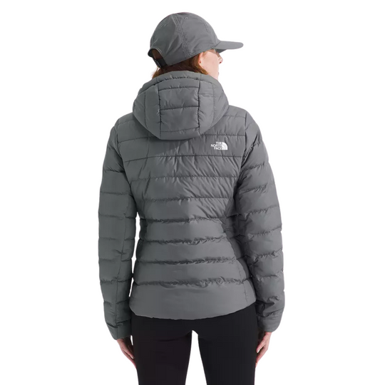 The North Face Women’s Aconcagua Hooded Jacket - Smoked Pearl on a female model on a white background.