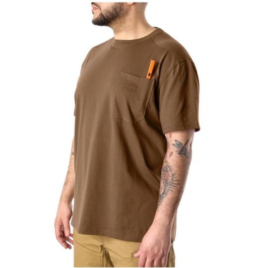 Brunt Men's The Martin Pocket Tee - Mud Brown on a male model on a white background.