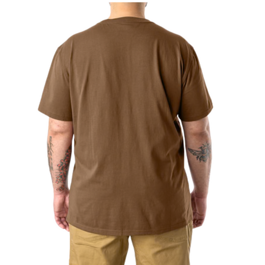 Brunt Men's The Martin Pocket Tee - Mud Brown on a male model on a white background.