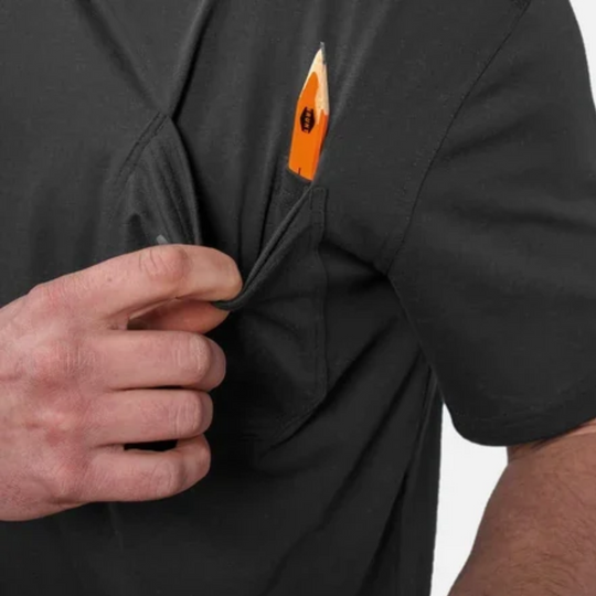 Brunt Men's The Martin Pocket Tee - Black on a male  model on a white background.