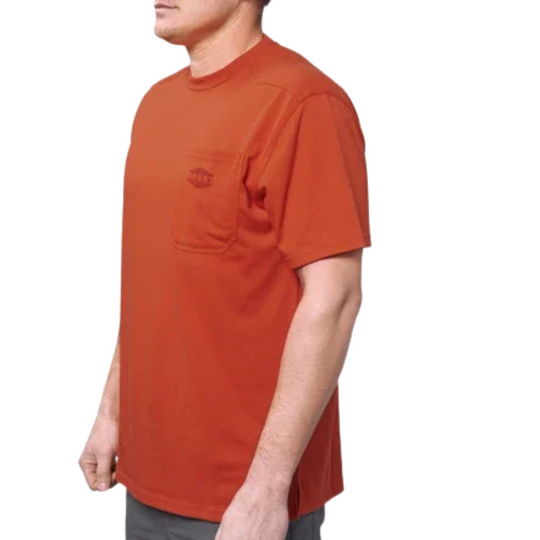 Brunt Men's The Martin Pocket Tee - Brunt Orange on a male model on a white background.