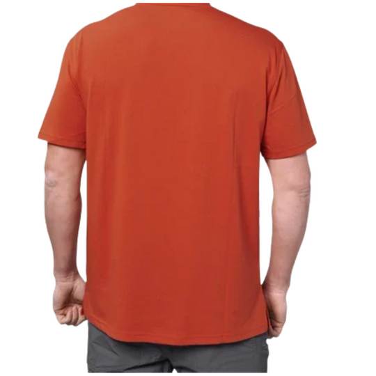Brunt Men's The Martin Pocket Tee - Brunt Orange on a male model on a white background.
