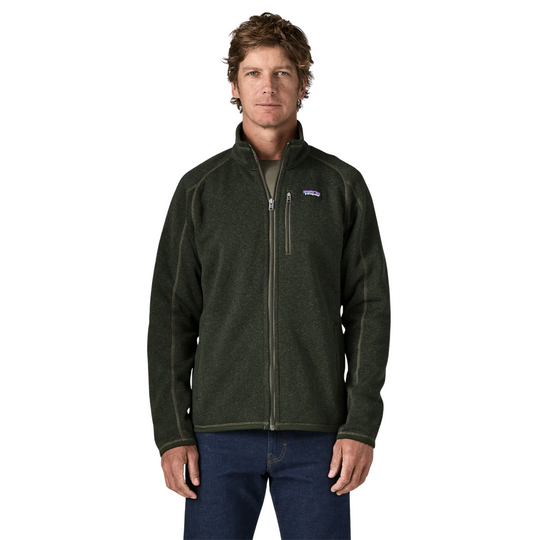 Patagonia Men's Better Sweater Fleece Jacket - Old Growth Green on a male model on a white background.