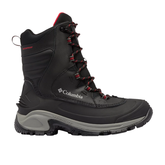 Columbia Men's Bugaboot III Winter Boot - Black/Bright Red on a white background.