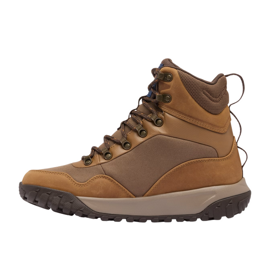 Columbia Men's Burnsider Omni Heat Infinity Winter Boots - Dark Brown/ Dark Mountain on a white background.