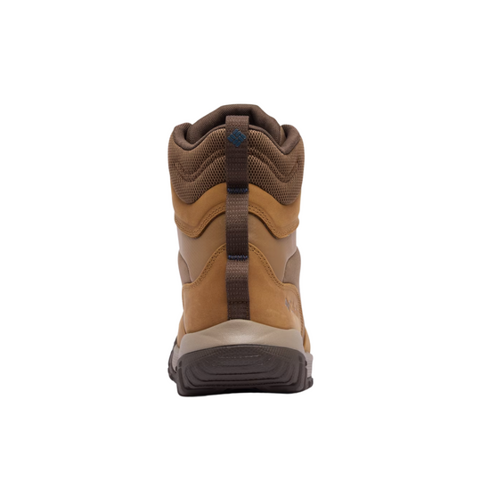 Columbia Men's Burnsider Omni Heat Infinity Winter Boots - Dark Brown/ Dark Mountain on a white background.