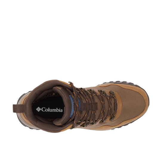Columbia Men's Burnsider Omni Heat Infinity Winter Boots - Dark Brown/ Dark Mountain on a white background.